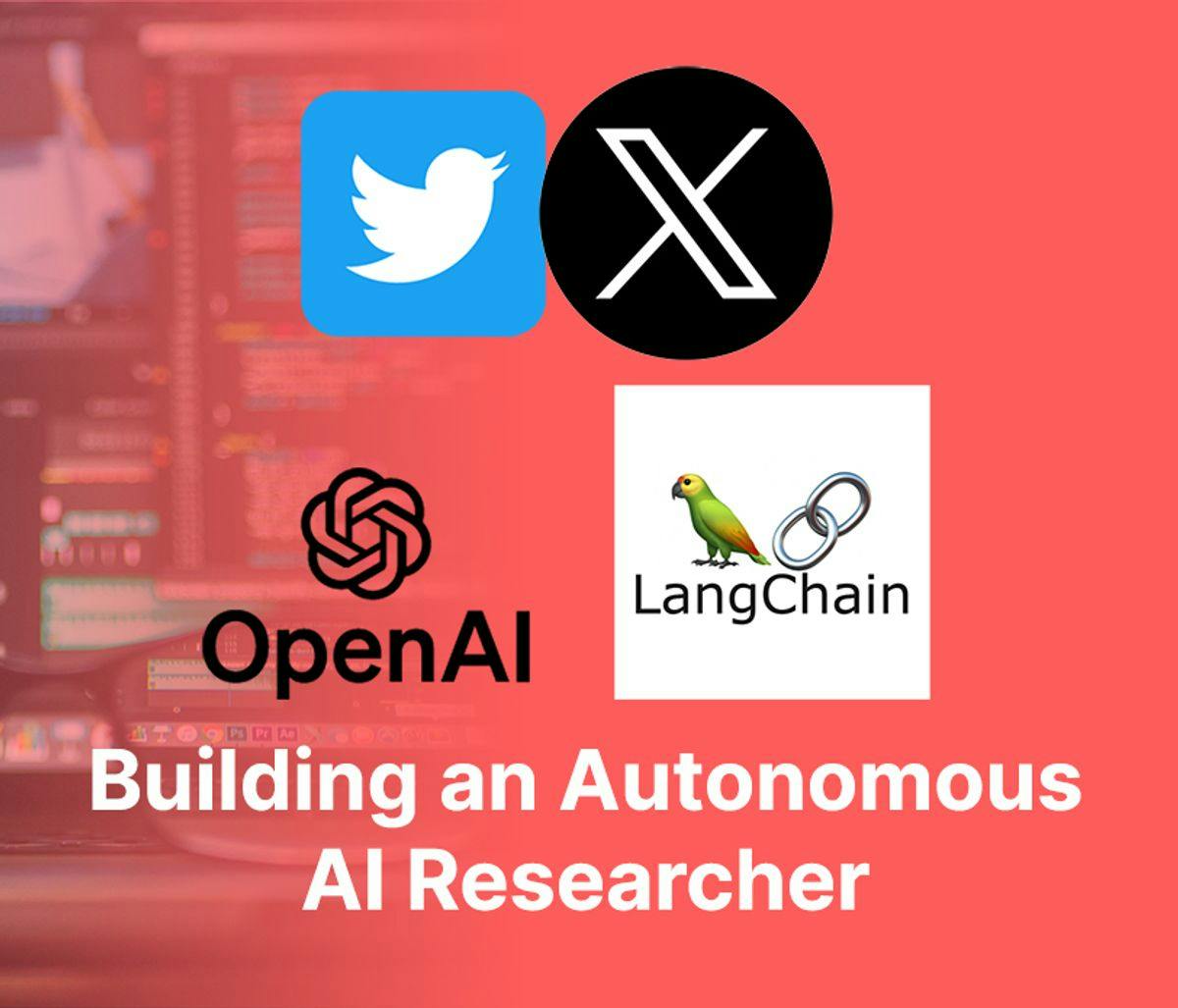 Cover Photo with twitter logos open AI logo and langchain logo along with glasses and laptop in background